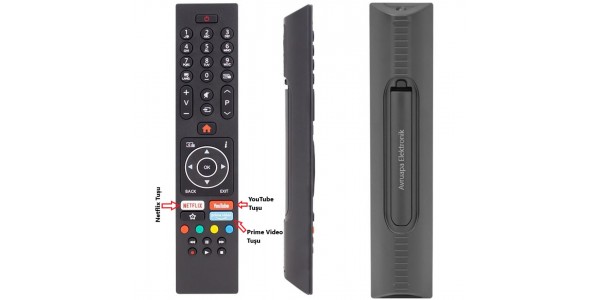 Vestel, Regal, SEG, Hi-Level, Finlux, Nexon, Telefunken, Techwood Netflix, YouTube, Prime Video ve Favori tuşlu LCD/LED TV kumandası